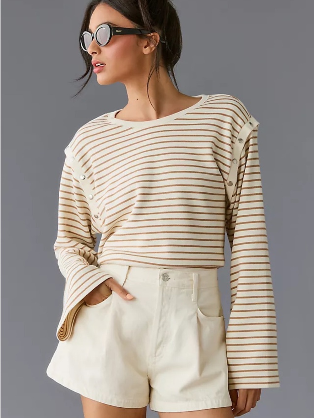 ANTHROPOLOGIE Maeve Slouchy Striped Long-Sleeve Tee - M